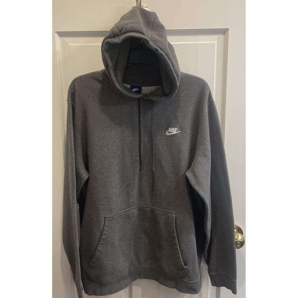 Nike Sweater Gray White Swoosh Logo Pullover Sweatshirt Hoodie Men's Size XL